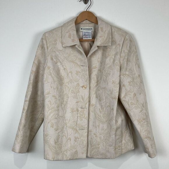 CLEARANCE Appleseeds Women's Blazer Size 12 Cream Embroidered Floral Work Wear - Picture 1 of 6